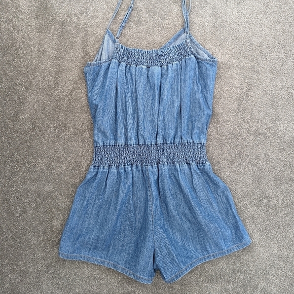 BLUE Spice blue denim overalls romper shorts size Small - Picture 8 of 10
